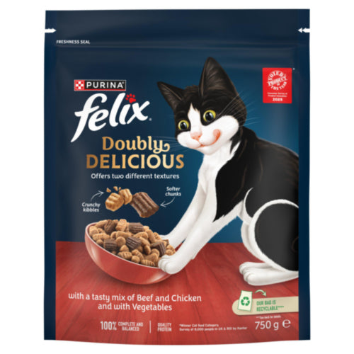 Felix Doubly Delicious Beef & Chicken with Vegetables Dry Cat Food 750gr